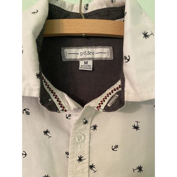 Pd&c Cotton/polyester Casual Shirt Palm Trees and Anchors Background White Med - Picture 3 of 3